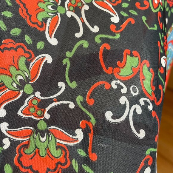 Vintage Scarf Floral Long Retro Eclectic Artsy Colorful Black Orange Blue Green - Picture 7 of 13